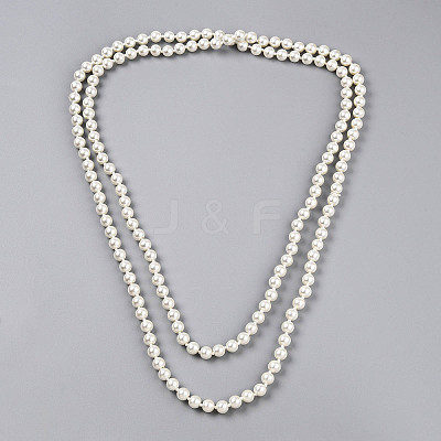 8.2MM Baking Paint Pearlized Glass Pearl Round Beaded Long Necklaces HY-T002-03B-1