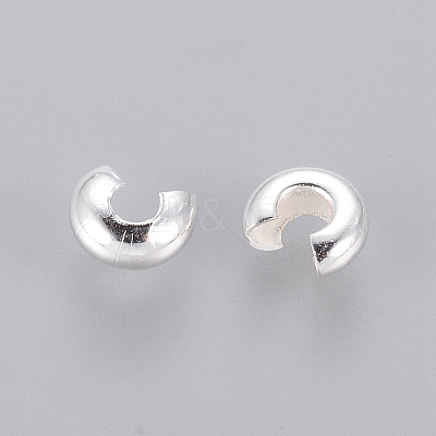 Silver Color Plated Brass Crimp End Beads Covers for Jewelry Making X-KK-H289-NFS-NF-1