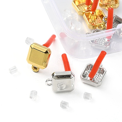 8Pcs 2 Color Rack Plating Alloy Square Stud Earring Findings FIND-YW0003-80-1