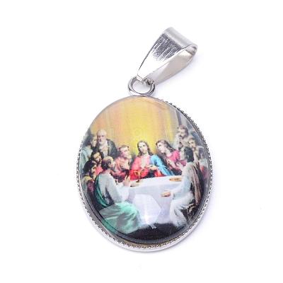 Jesus & Virgin Mary Theme Glass Pendants GLAA-R193-P-1