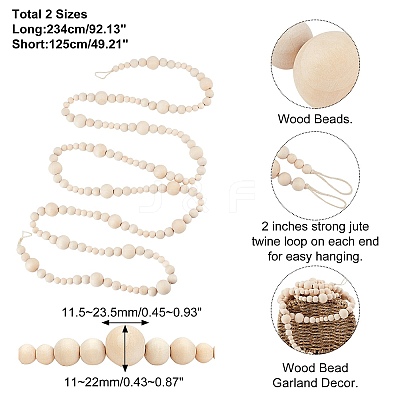 Round Natural Wood Beads Wall Hanging Decorations WOOD-GA0001-08-1