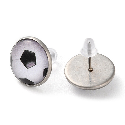 Sport Balls Glass & 304 Stainless Steel Stud Earrings for Women LS-EJEW-H005-01P-01-1