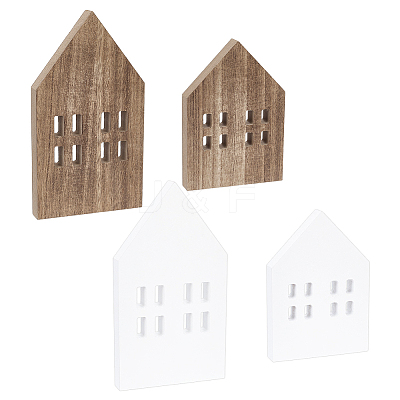4Pcs 4 Styles Miniature Wood House Sculpture Display Decorations DJEW-GA0001-97-1