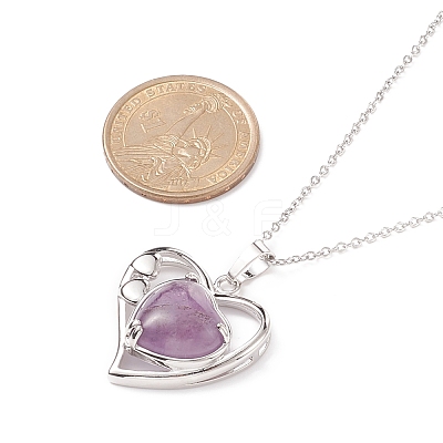 Heart Natural Mixed Stone Pendant Necklaces NJEW-JN03968-1