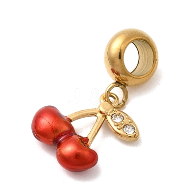 304 Stainless Steel Red Enamel Fruit European Dangle Charms STAS-D153-26G-1
