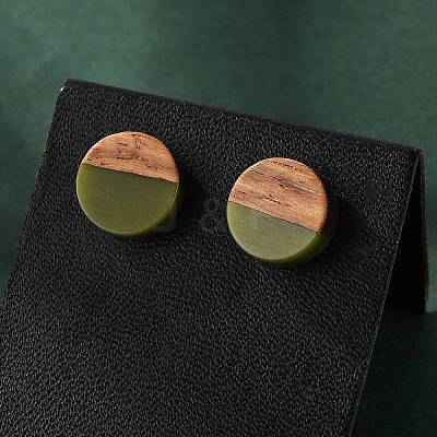 Opaque Resin & Walnut Wood Stud Earrings EJEW-N017-008-B08-1