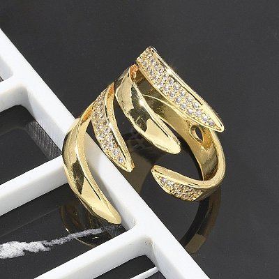 Brass Micro Pave Clear Cubic Zirconia Cuff Rings LS-RJEW-M029-03G-1