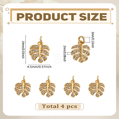 4Pcs Brass Micro Pave Cubic Zirconia Charms KK-LP0004-09G-1