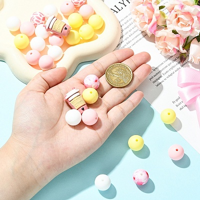 30Pcs 6 Styles Round Silicone Focal Beads SIL-YW0001-99-1