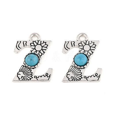 Synthetic Turquoise & Alloy Pendants PALLOY-H146-01AS-Z-1