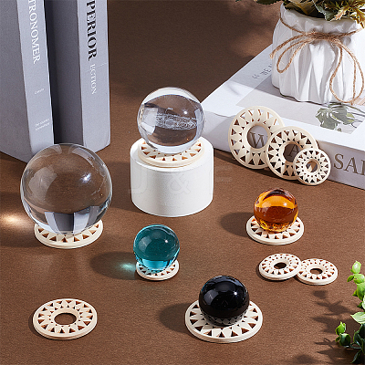 18Pcs 3 Styles Wooden Crystal Sphere Display Stands WOOD-UN0001-19-1