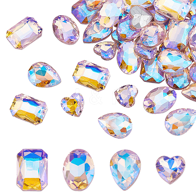 64Pcs 4 Style Pointed Back Glass Rhinestone Cabochons RGLA-FG0001-08-1
