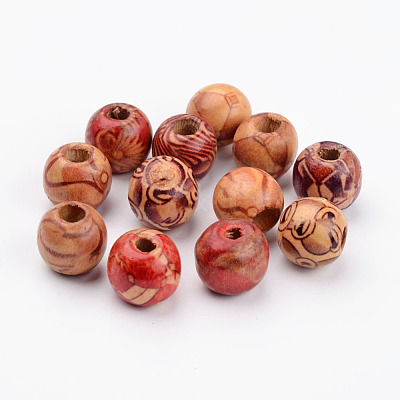 Round Printed Wood Beads X-WOOD-R243-13mm-M2-1