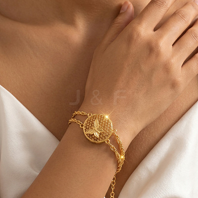 Alloy Hollow Link Rope Chain 2-Strand Bracelets for Women WGE1F9A-02-1