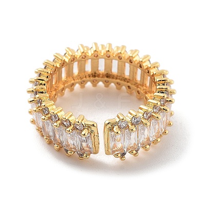 Brass with Cubic Zirconia Open Cuff Rings RJEW-B053-06-1