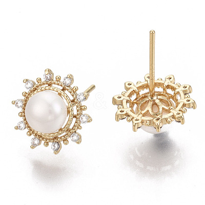 Brass Micro Clear Cubic Zirconia Stud Earrings X-EJEW-N014-15-NF-1