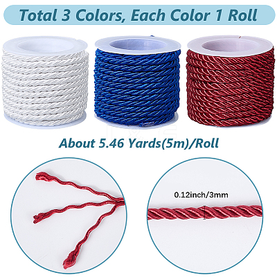 3 Rolls 3 Colors Polyester Cord OCOR-CY0001-25A-1