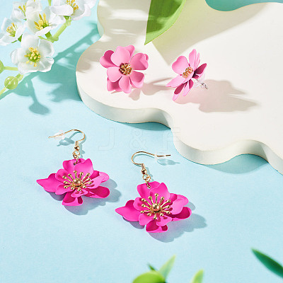 2 Pairs 2 Styles Iron Flower Dangle Earrings and Sweet and Stylish Multi-layer Petal Flower Stud Earrings EJEW-TA0001-80A-1