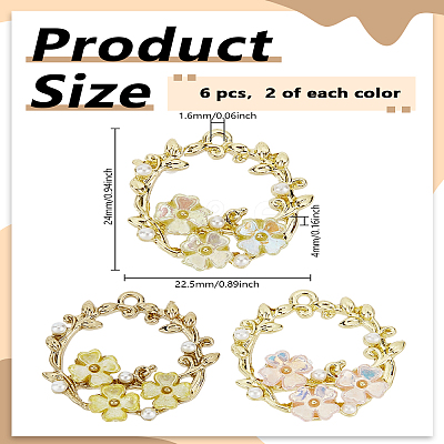 6Pcs 3 Colors Alloy Pendants FIND-LP0005-73-1