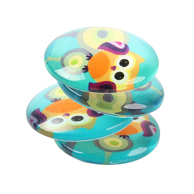 Cartoon Owl Printed Glass Half Round/Dome Cabochons GGLA-N004-18mm-B-1