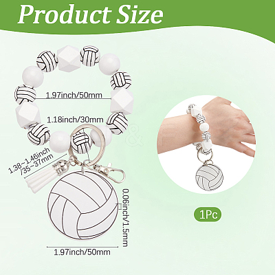 1Pc Printed Acrylic & Faux Suede Tassel Pendant & Wood Bead Keychains HJEW-SP0001-86C-1