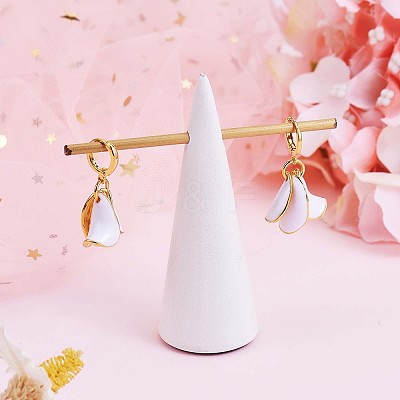 White Enamel Lilies Flower Dangle Hoop Earrings JE970A-1