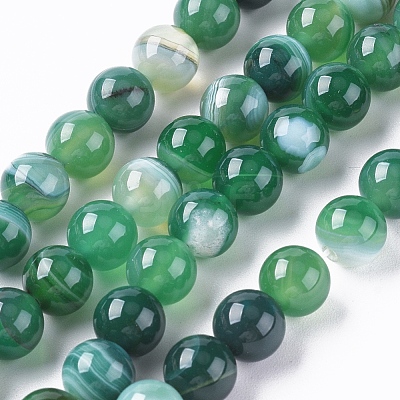 Natural Striped Agate/Banded Agate Beads Strands G-G582-8mm-58-1