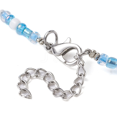 Synthetic Turquoise Starfish & Turtle & Seed Beaded Necklace for Women NJEW-JN04482-02-1