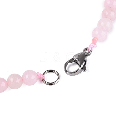 Natural Rose Quartz Round Beaded Fan Bib Necklaces NJEW-N064-04I-1
