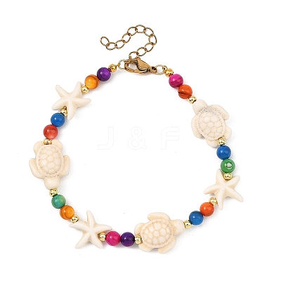 Synthetic Turquoise & Natural Freshwater Shell Beaded Bracelets for Women BJEW-JB13969-1