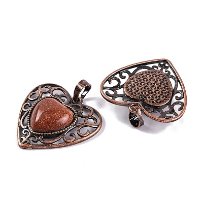Synthetic Goldstone Peach Love Heart Pendants G-G158-01-17-1
