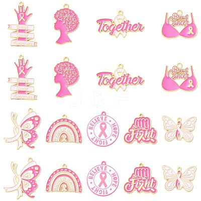 18Pcs 9 Styles Breast Cancer Awareness Ribbon Zinc Alloy Enamel Pendants ENAM-FS0004-45-1