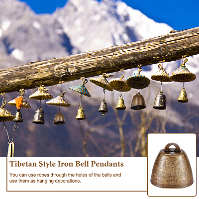 Tibetan Style Iron Bell Pendants FIND-WH0034-22AB-1