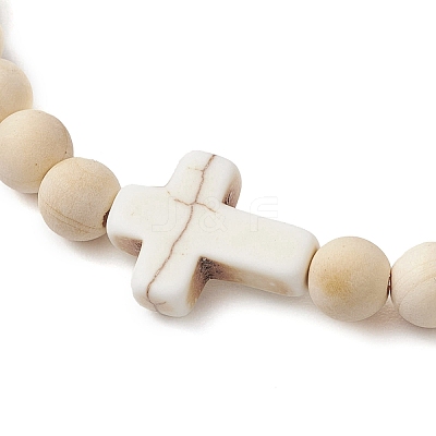 Natural Wood Beads Stretch Bracelets for Women BJEW-JB11338-01-1