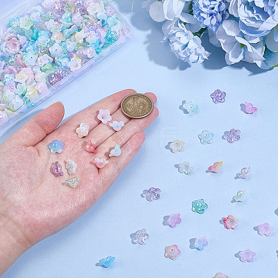 300Pcs 10 Colors Painted Acrylic Bead Caps OACR-ME0001-16-1
