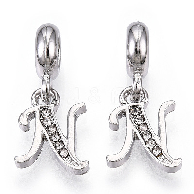 Platinum Rack Plating Alloy Rhinestone European Dangle Charms PALLOY-T048-36P-N-1