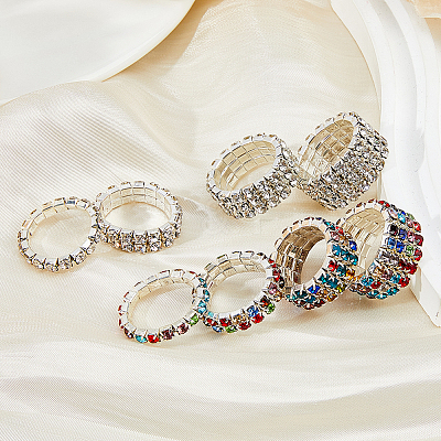 8Pcs 8 Style Rhinestone Tennis Chains Stretch Rings Set for Women RJEW-FI0001-02-1