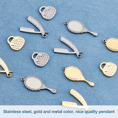 12Pcs 6 Style 304 Stainless Steel Pendants STAS-UN0027-36-1
