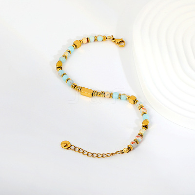 304 Stainless Steel & Round Natural Shoushan Stone Beaded Bracelets WG1A79C-01-1