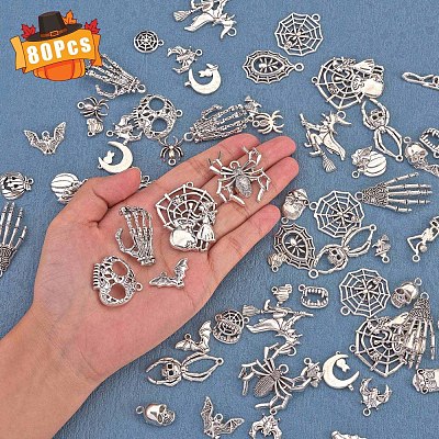 80Pcs Halloween Tibetan Style Alloy Pendants JX187A-1