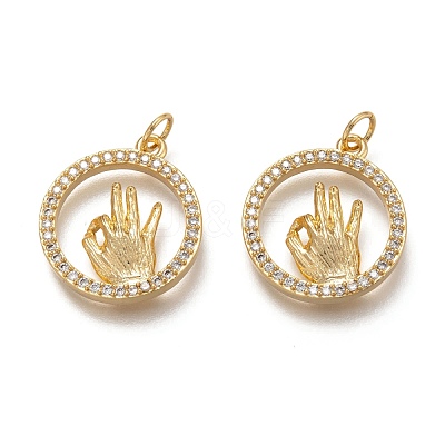 Brass Micro Pave Clear Cubic Zirconia Pendants X1-ZIRC-H107-08G-1