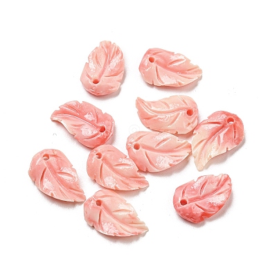 Synthetic Coral Dyed Leaf Charms CORA-Q034-02-01-1