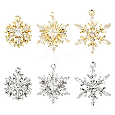 3Pcs 3 Styles Brass Pave Clear Cubic Zirconia Pendants KK-YW0003-79G-1