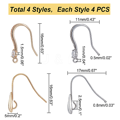 16Pcs 4 Style Brass Ear Hooks KK-PH0009-29-1