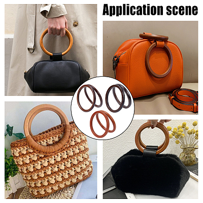 6Pcs 3 Styles Wooden Round Ring Shaped Bag Handles FIND-WR0007-90-1
