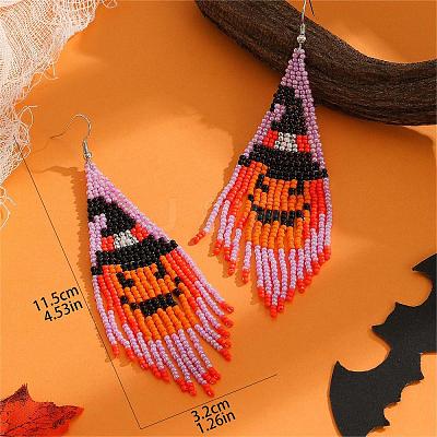 Halloween Style Pumpkin Glass Bead Handmade Dangle Earrings WN9498-1