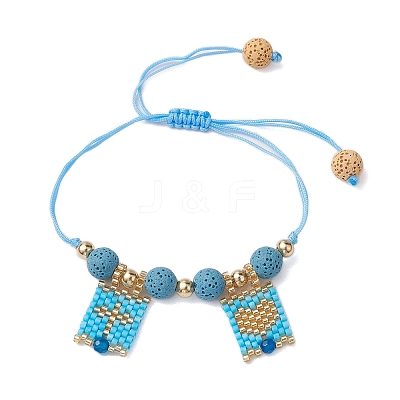 Natural Lava Rock & Dyed Natural Agate & Glass Seed Beaded Braided Bracelets BJEW-MZ00063-05-1