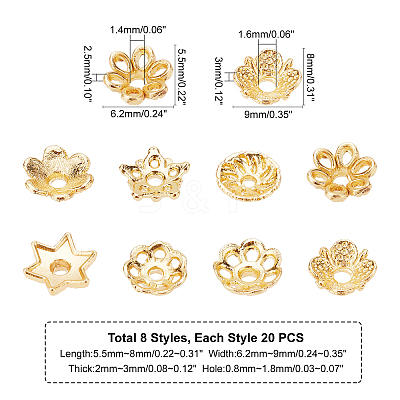 160Pcs 8 Style Rack Plating Alloy Flower Bead Caps KK-PH0003-60-1