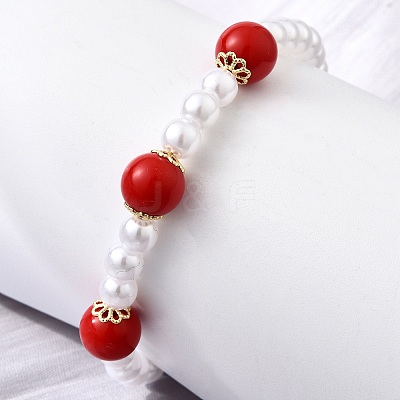 Brass ABS Imitation Pearl Beaded Bracelets for Women BJEW-D317-02G-1