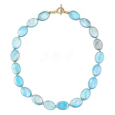 AB Color Natural Freshwater Shell Flat Oval Beaded Necklaces NJEW-JN06679-1